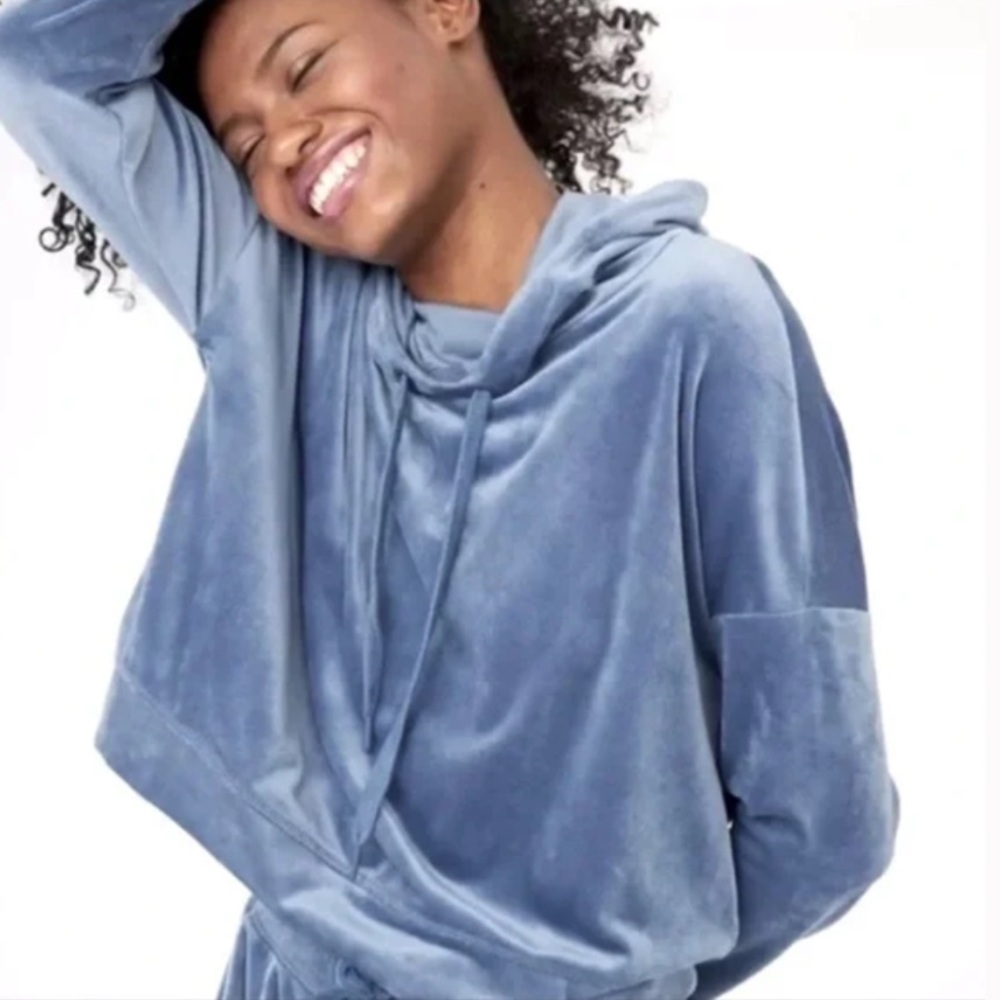 Offline By Aerie Women S Blue Velour Lounge Oversized Cropped After Party Hoodie